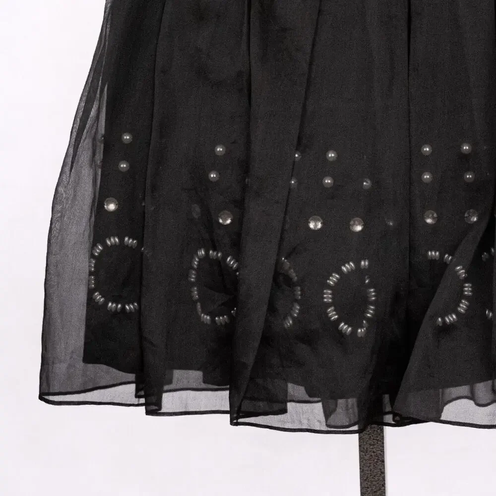 DKNY Sheer Black Silk Over Beaded Wool Skirt Size 2 Artsy Elegant Event Whimsy